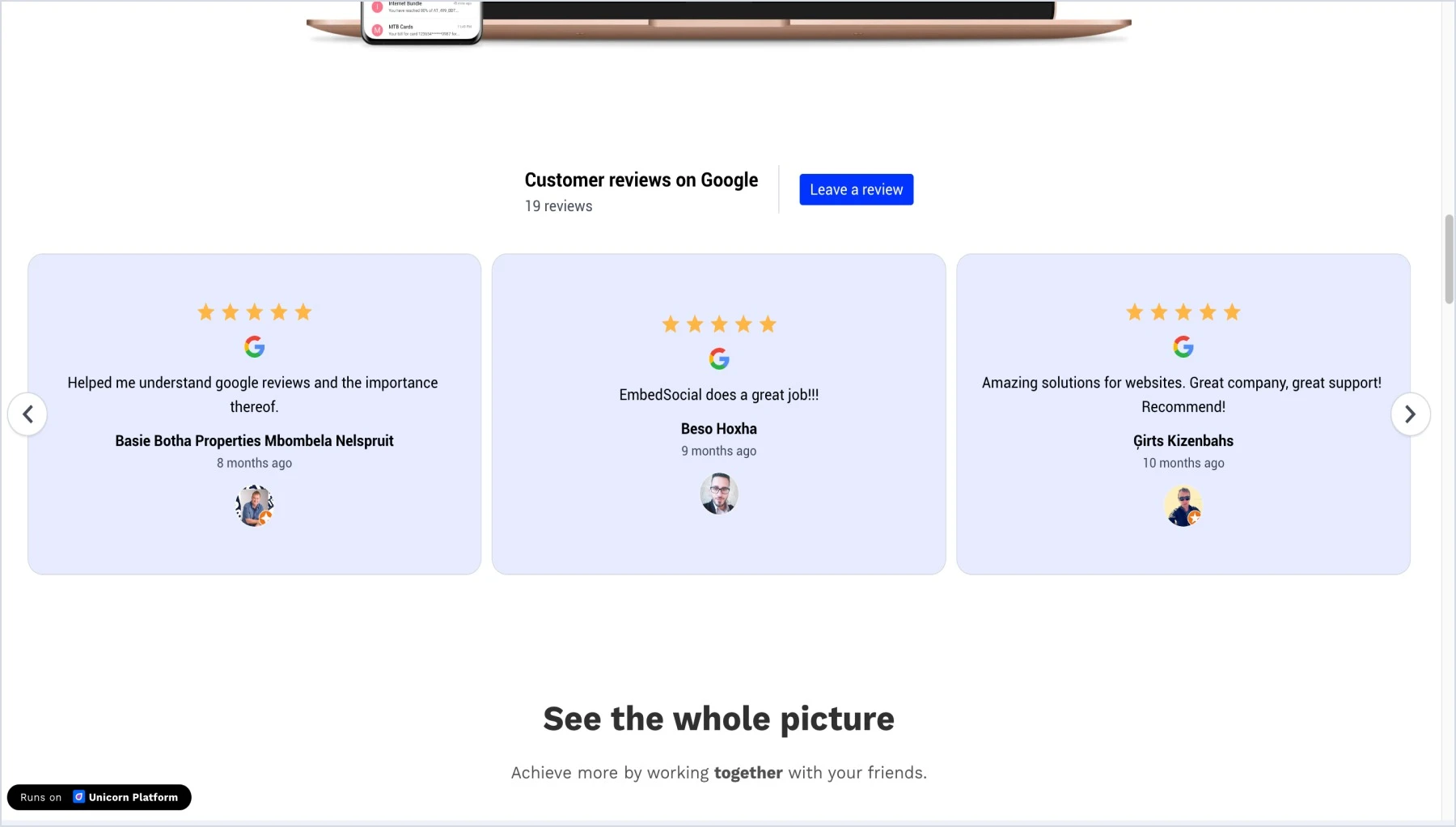 Example of the widget
