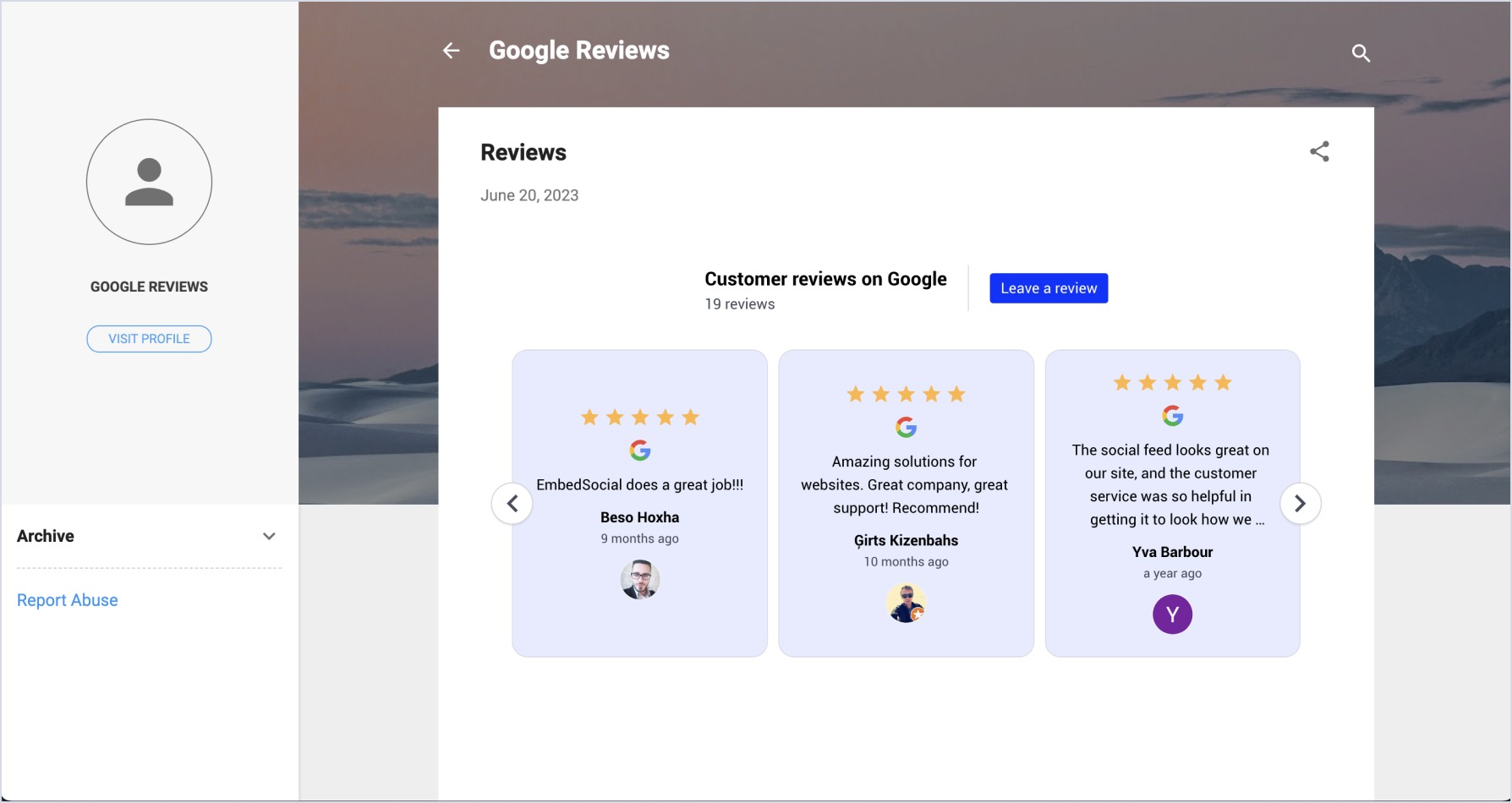 Bloggerに埋め込まれたGoogleレビュー
