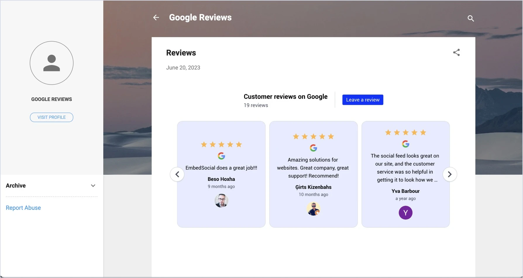 Google reviews embedded in Blogger