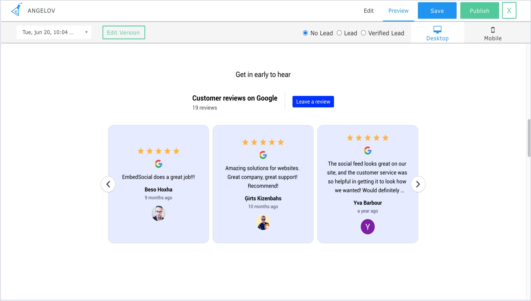 KickoffLabsでのウィジェットの表示例