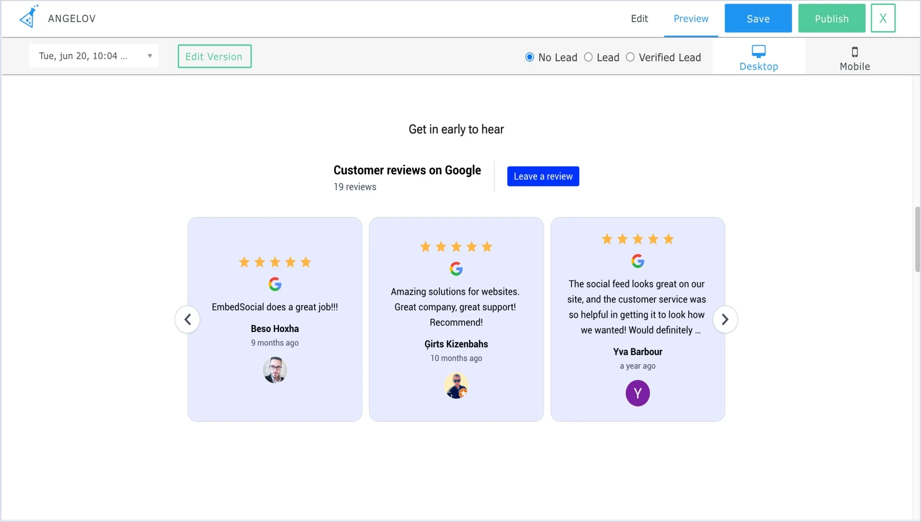Example widget in KickoffLabs