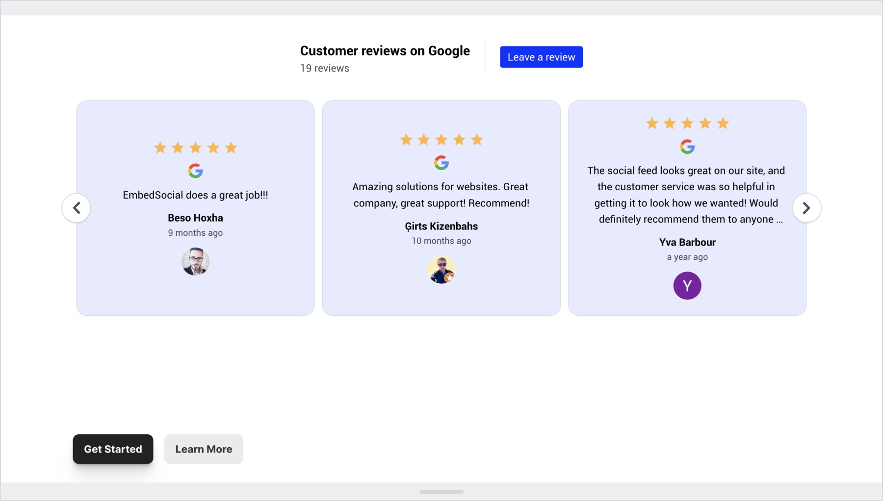 FramerでのGoogleレビューウィジェットの表示例