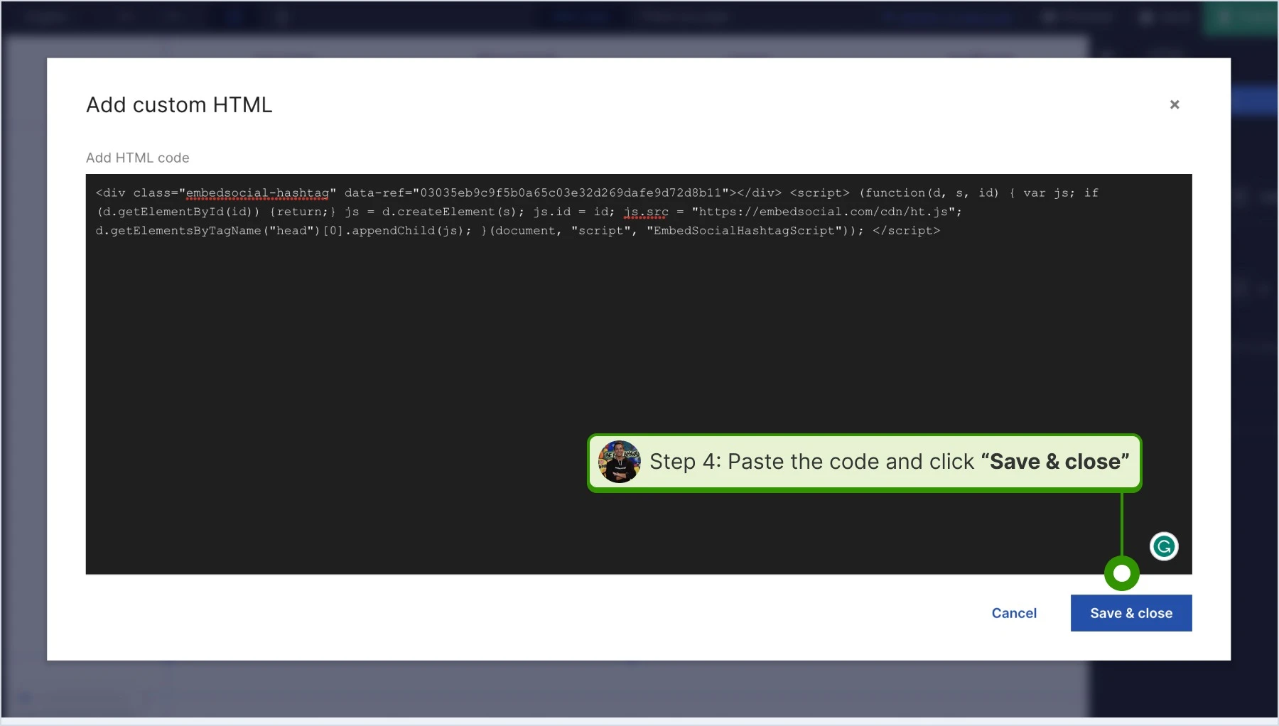 PAsting and saving the widget code