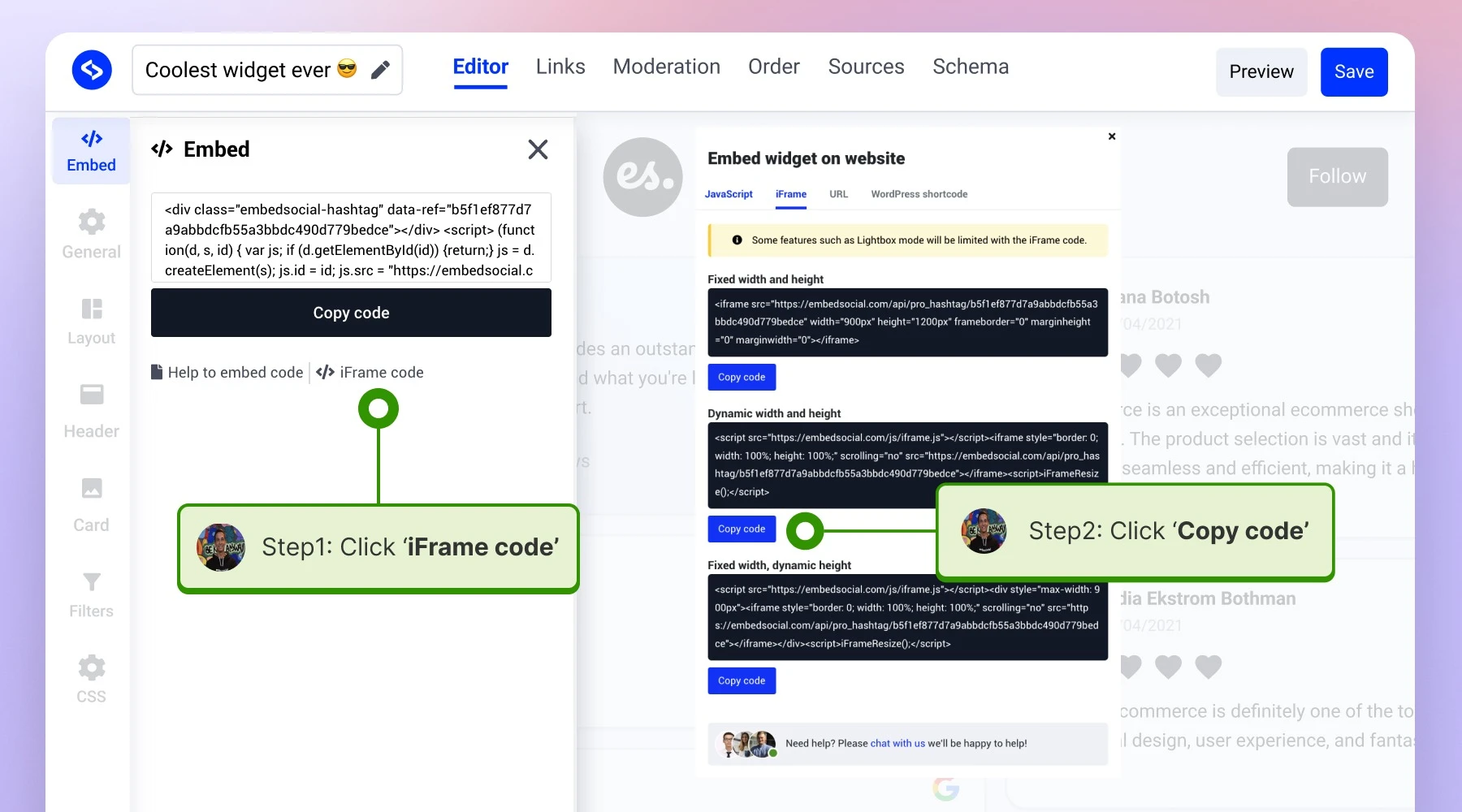 clicking Iframe code and copy code