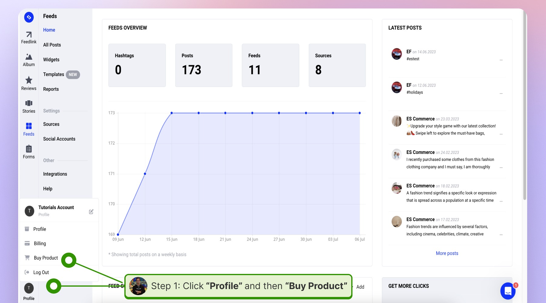 Profile から Buy Product をクリック