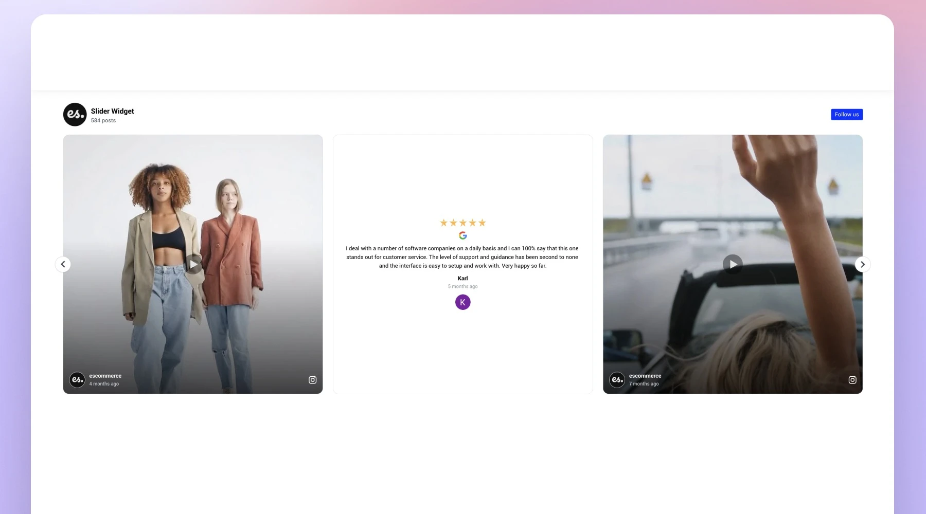 A widget combining Google reviews with social media posts