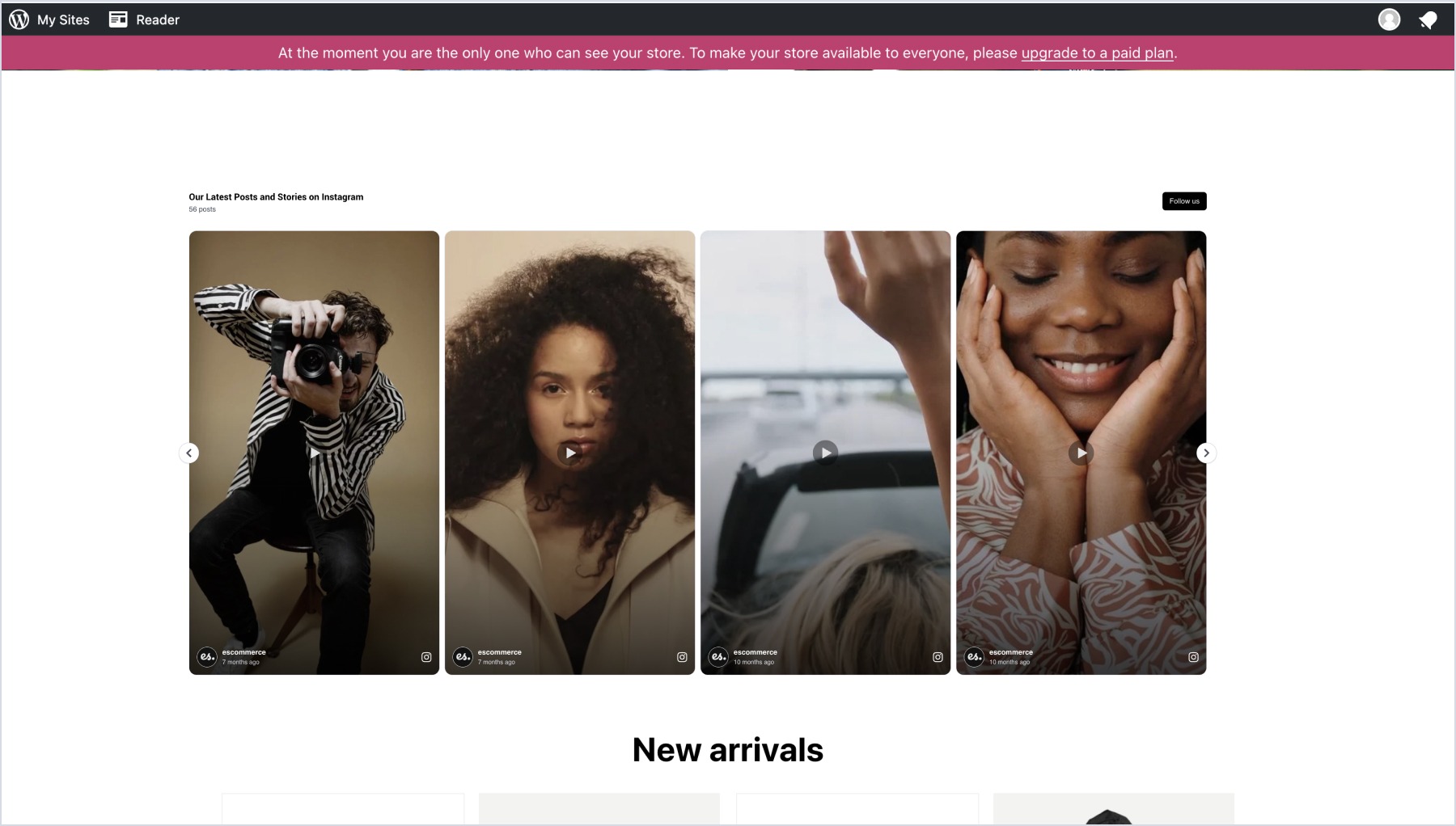 WooCommerceに埋め込まれたInstagramウィジェットの例