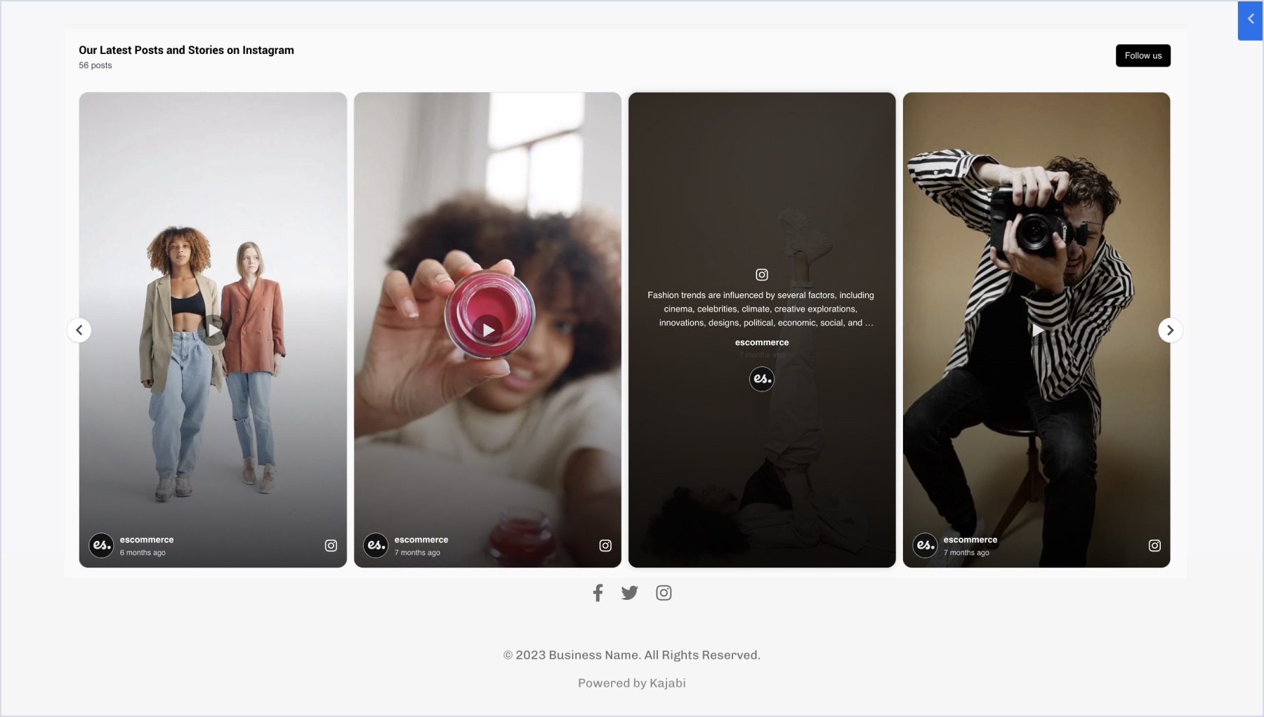 Kajabiのサイトに表示されたInstagramフィードの例
