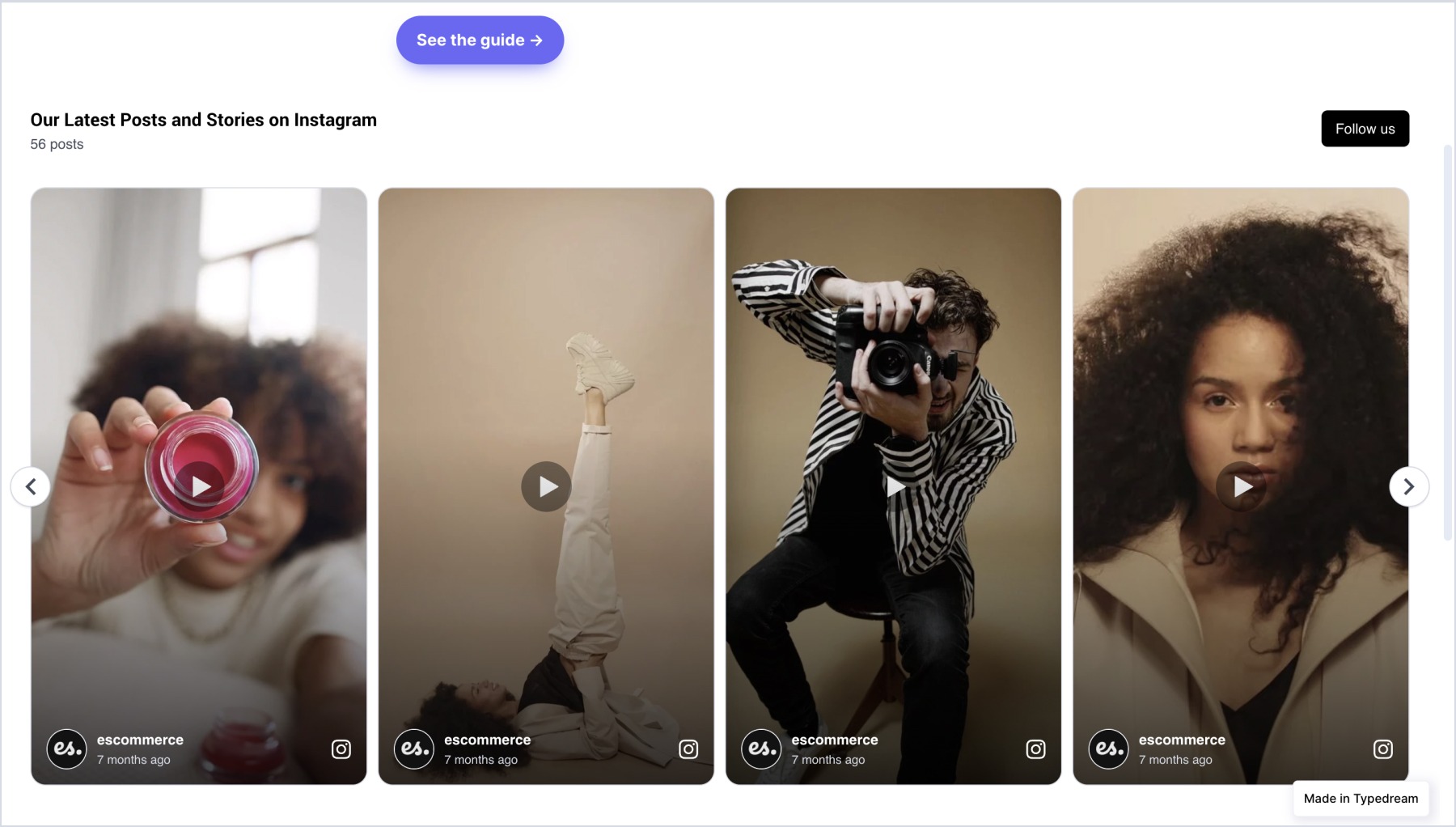 TypeDreamに埋め込まれたInstagramウィジェットの例