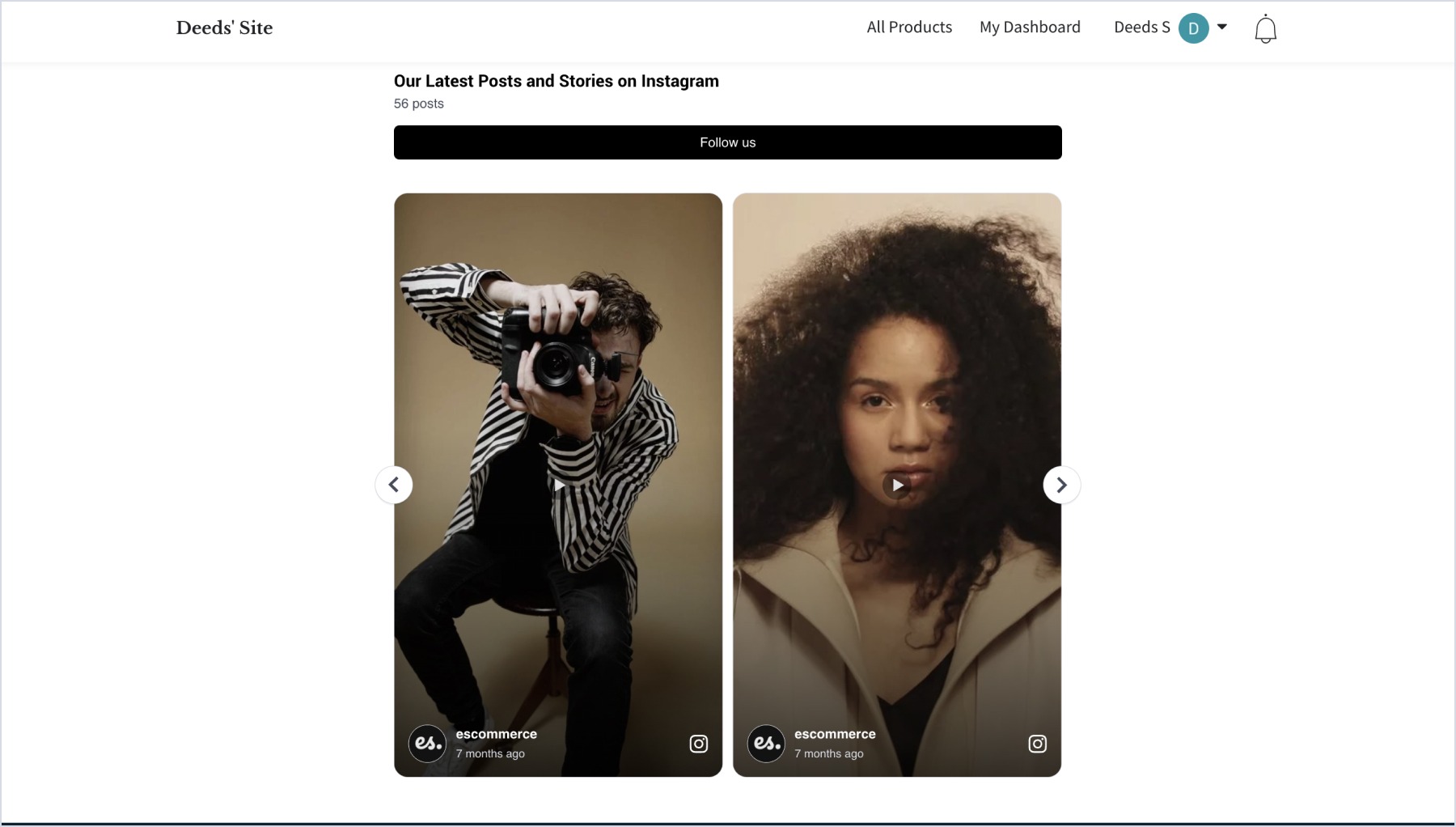 Thinkificに埋め込まれたInstagramウィジェットの例