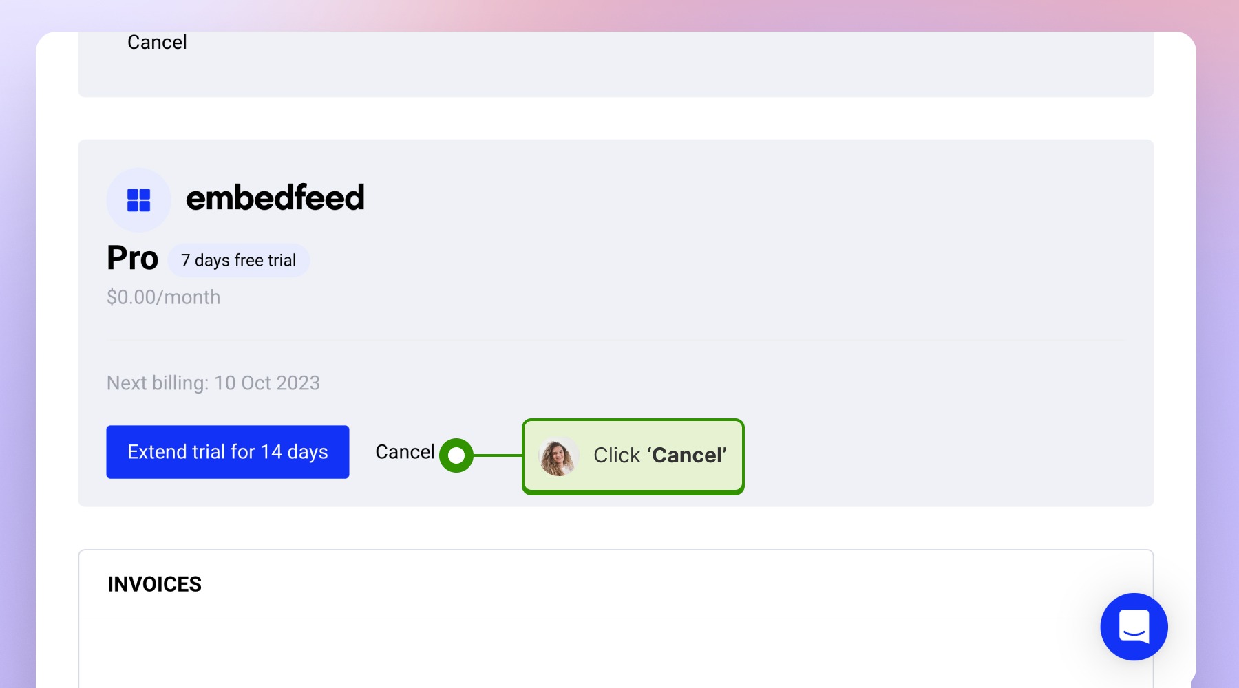 Cancel をクリック