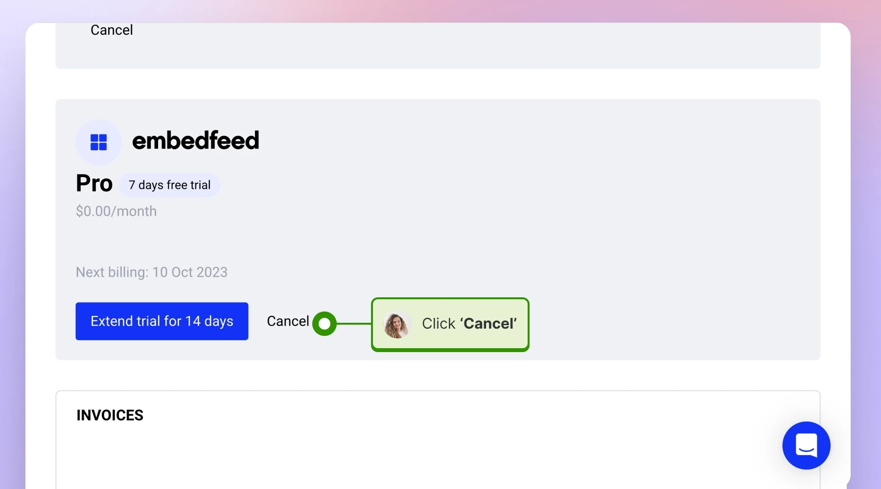 Clicking cancel