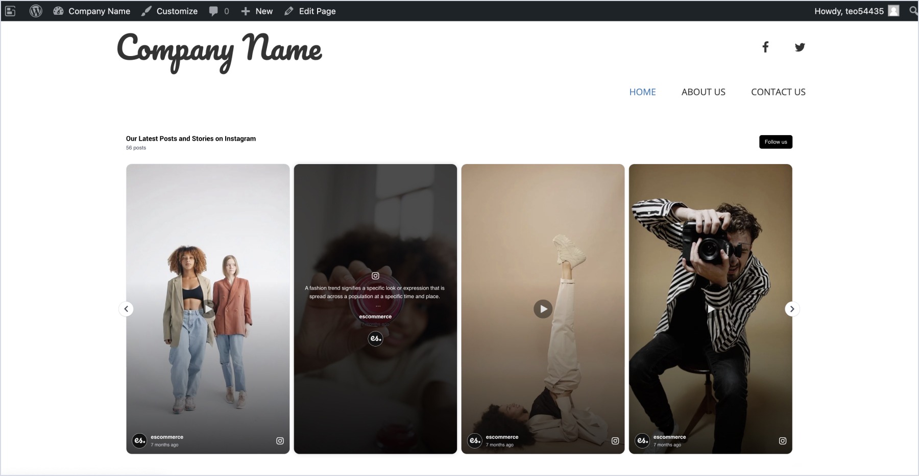 BoldGridのWebサイトに埋め込まれたInstagramウィジェットの例