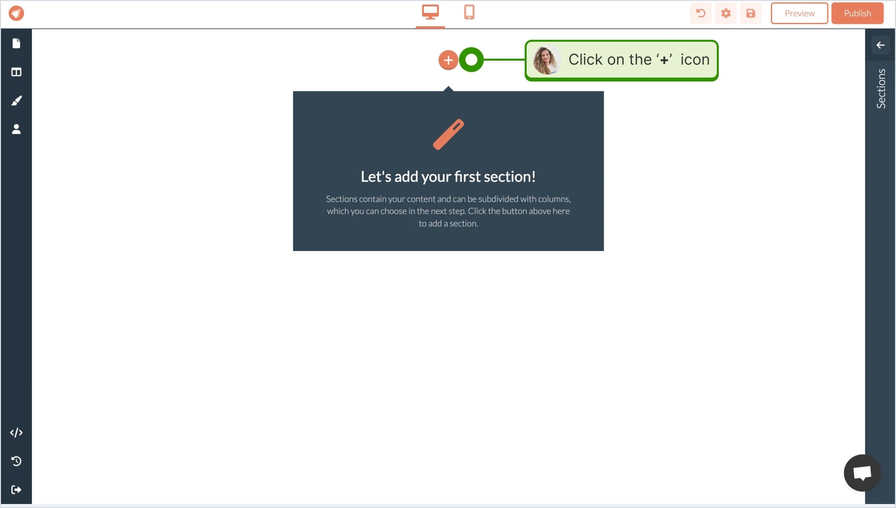 Click on the '+' icon in FastPages editor
