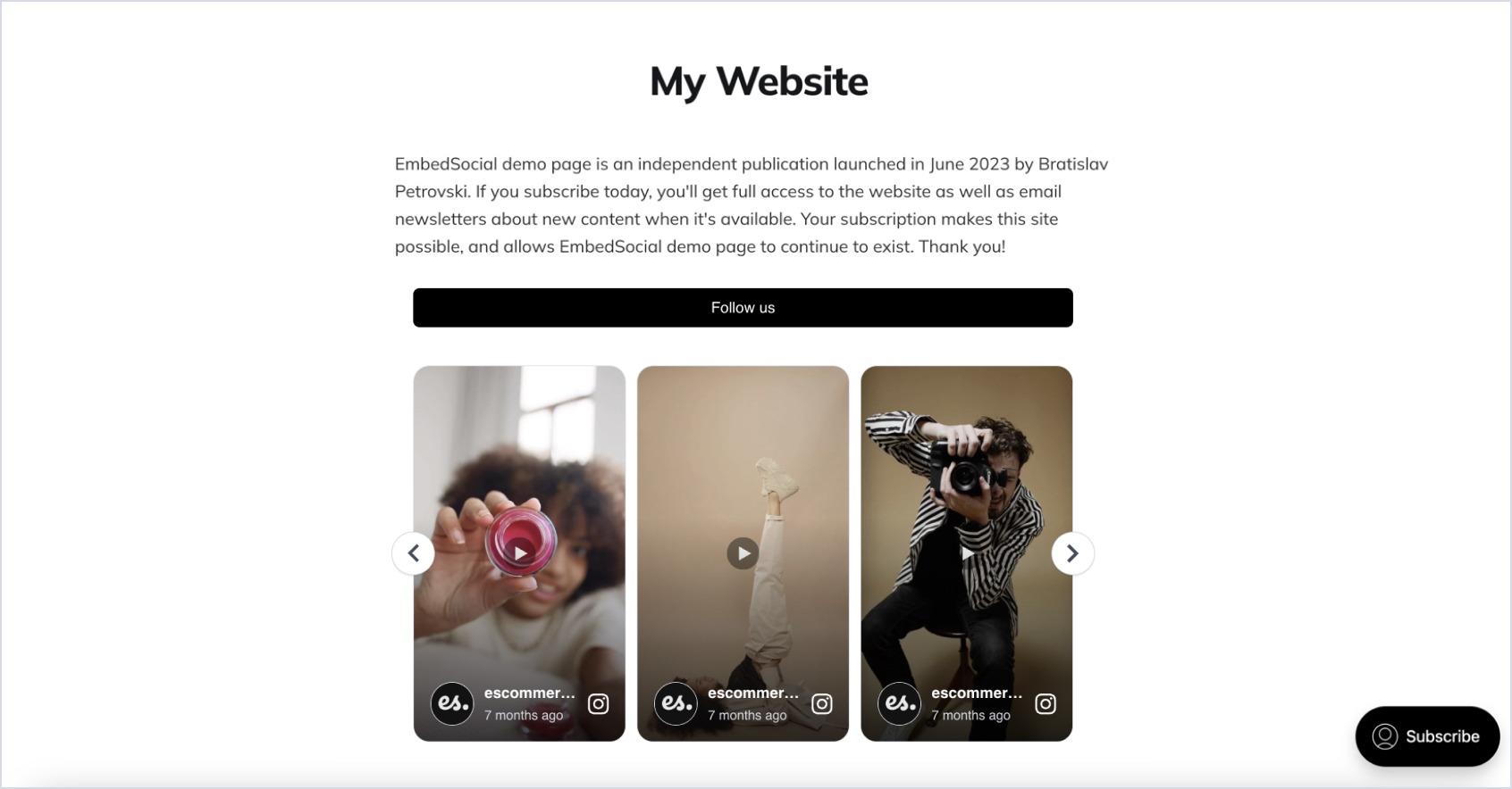 Ghostに埋め込まれたInstagramウィジェットの例
