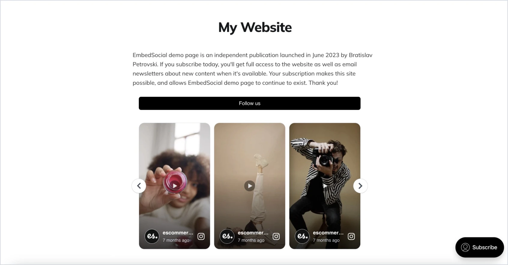 Example of an Instagram widget embedded in Ghost