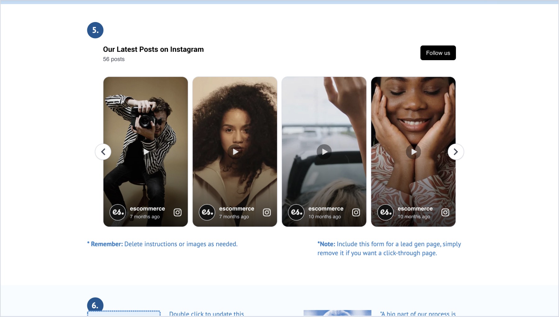 Unbounceに埋め込まれたInstagramウィジェットの例