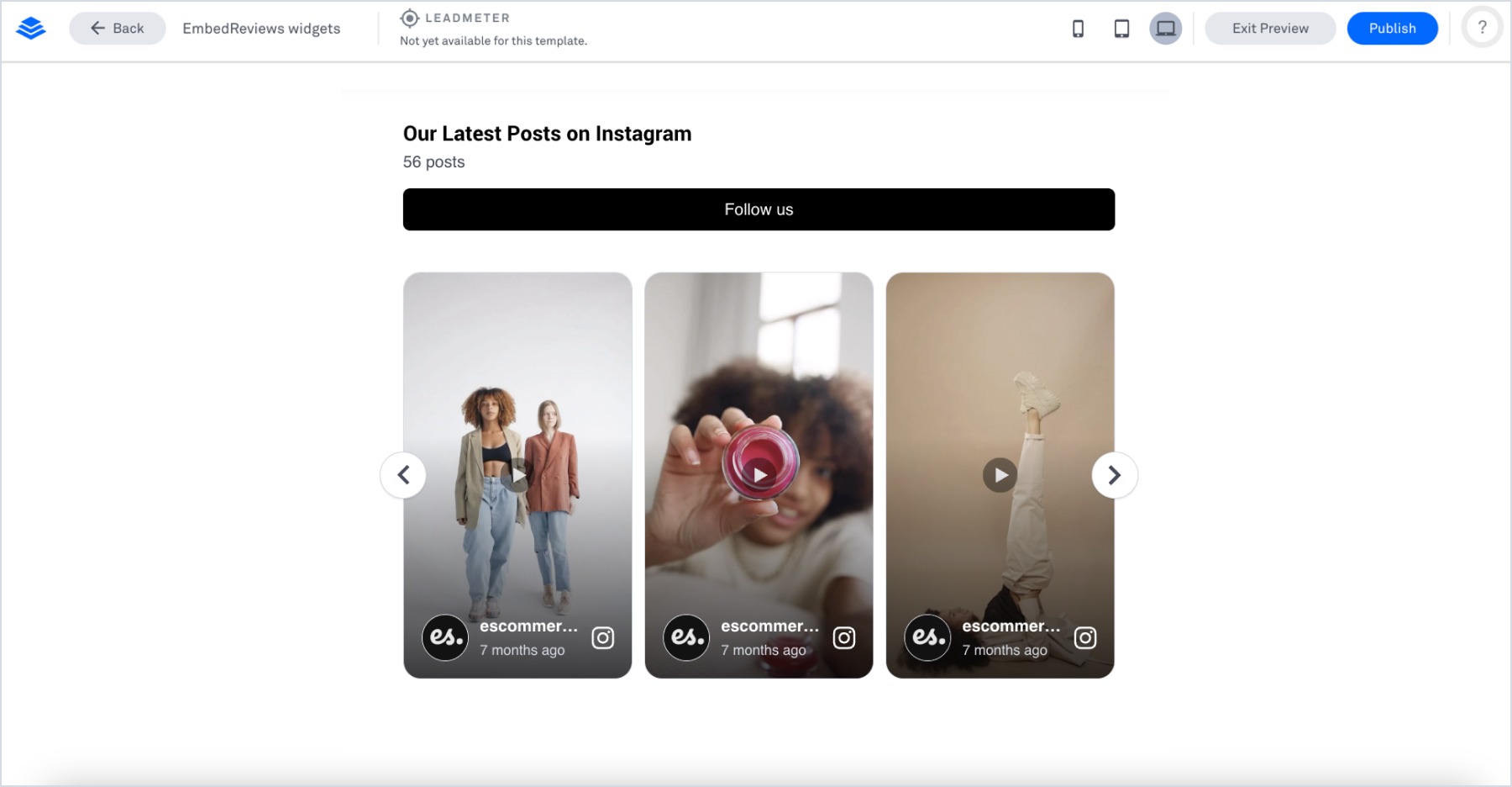 Leadpagesに埋め込まれたInstagramウィジェット