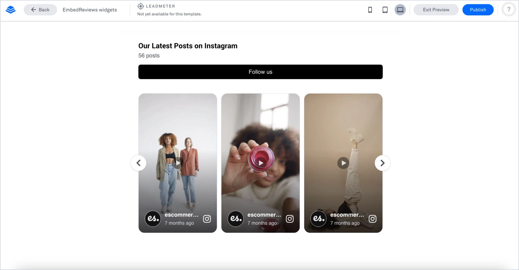Instagram widget embedded in LeadPages