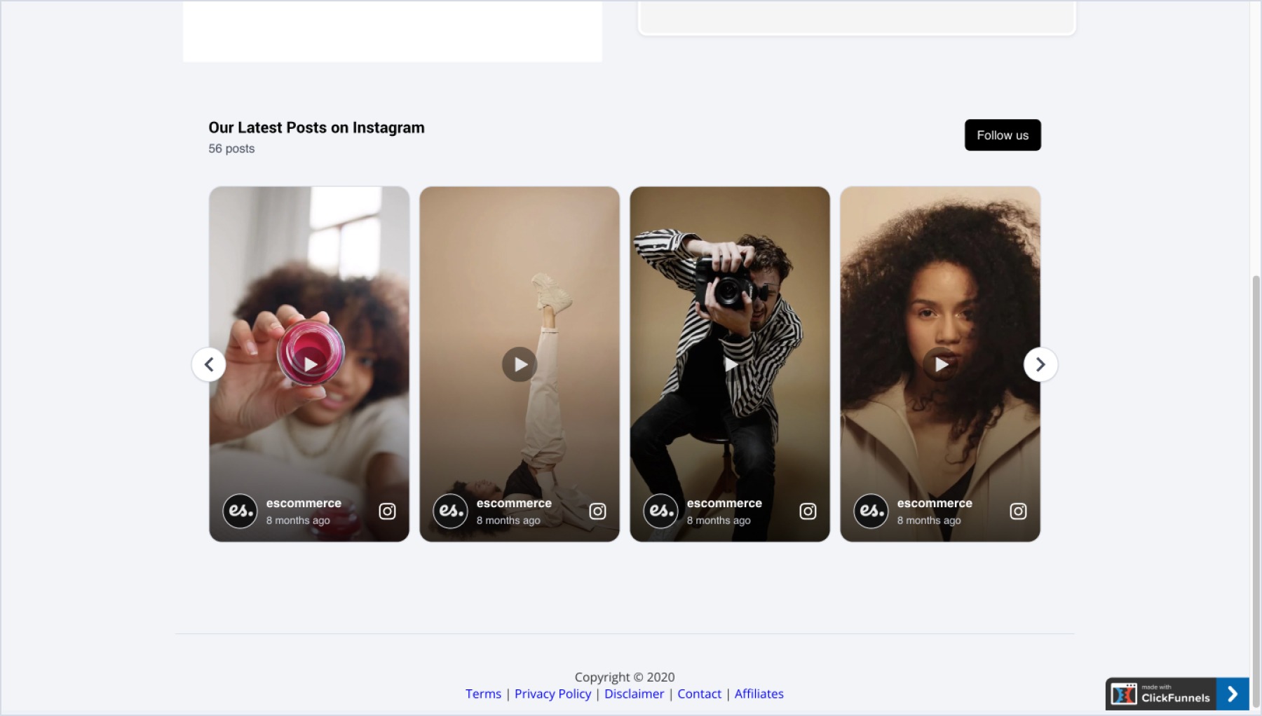 ClickFunnelsに埋め込まれたInstagramウィジェット