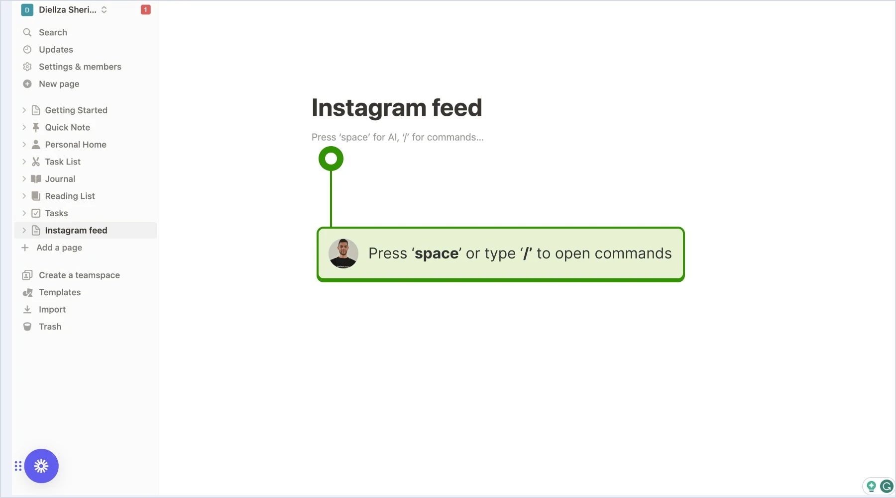 Opening blocks or the dropdown menu using 'space' or '/' key