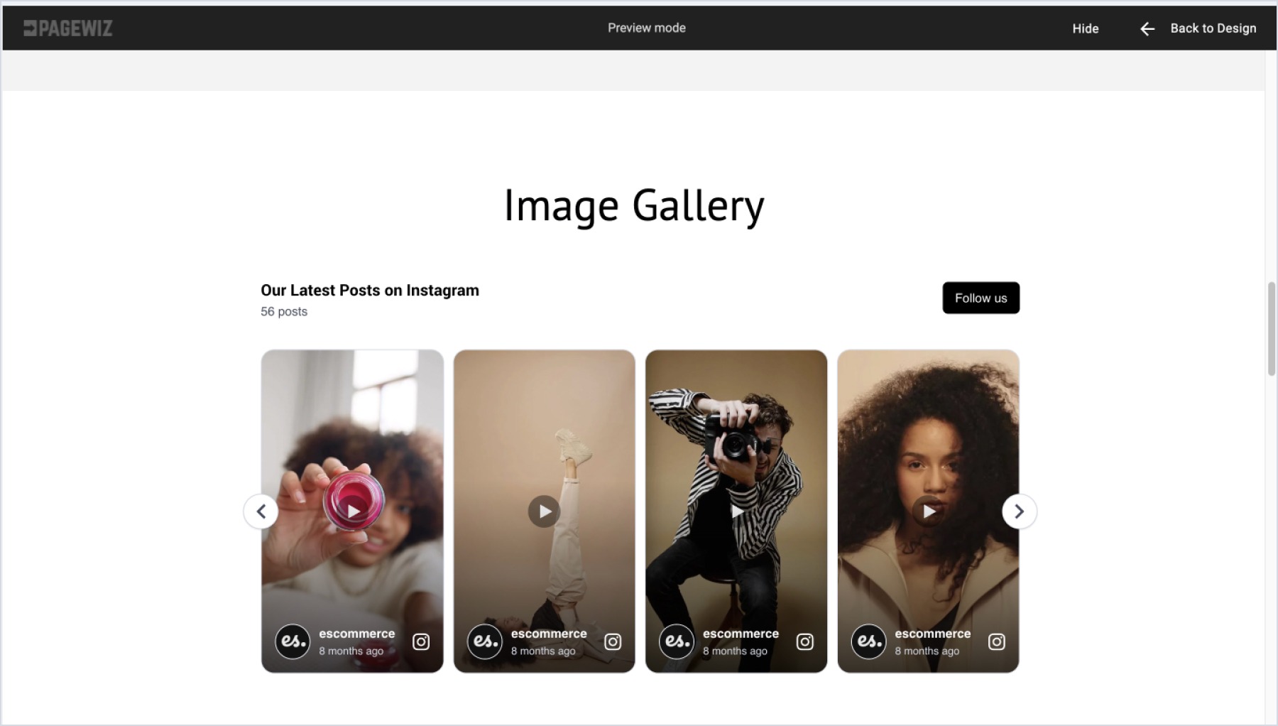 Pagewizに埋め込まれたInstagramウィジェット