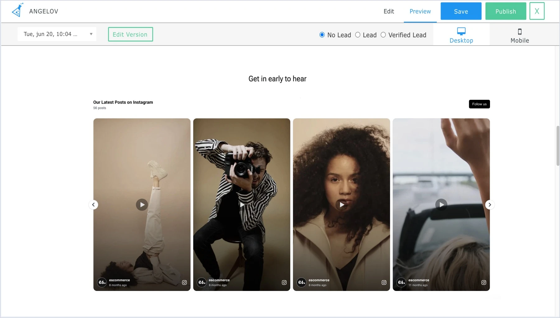 Instagram widget embedded on KickoffLabs