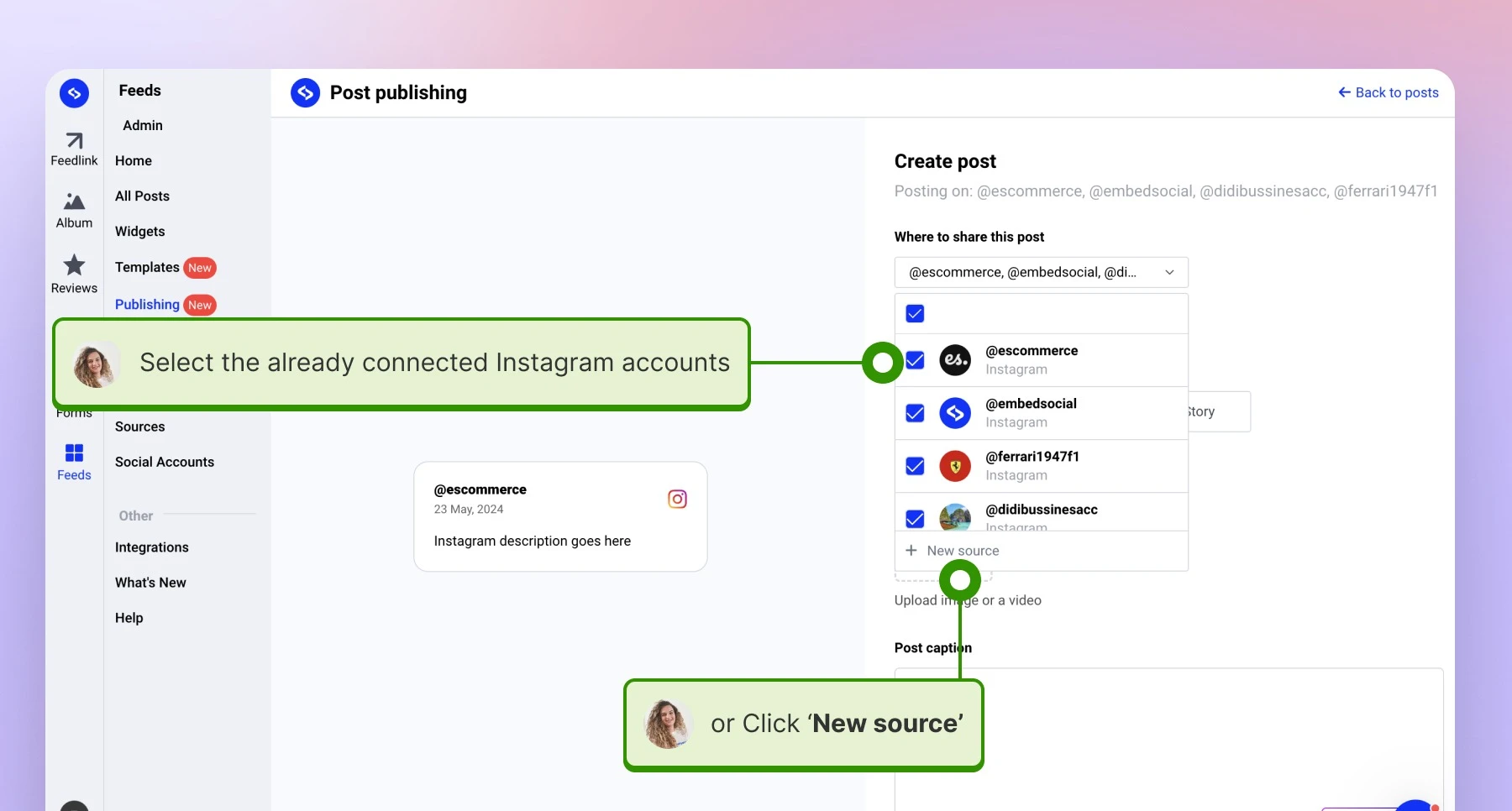 Selecting the IG accounts where i want the post to go live
