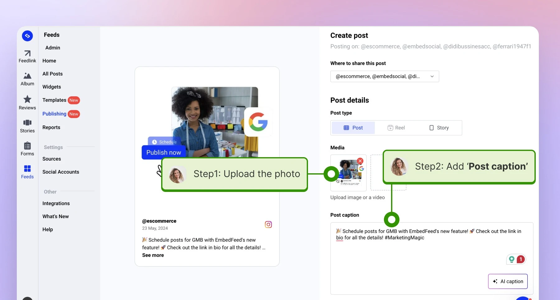 Uploading the desired photo and generating description with AI