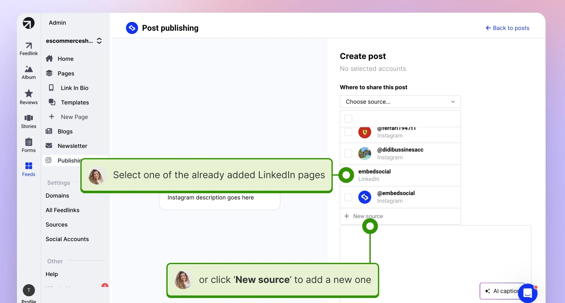 Selecting the desired LinkedIn page