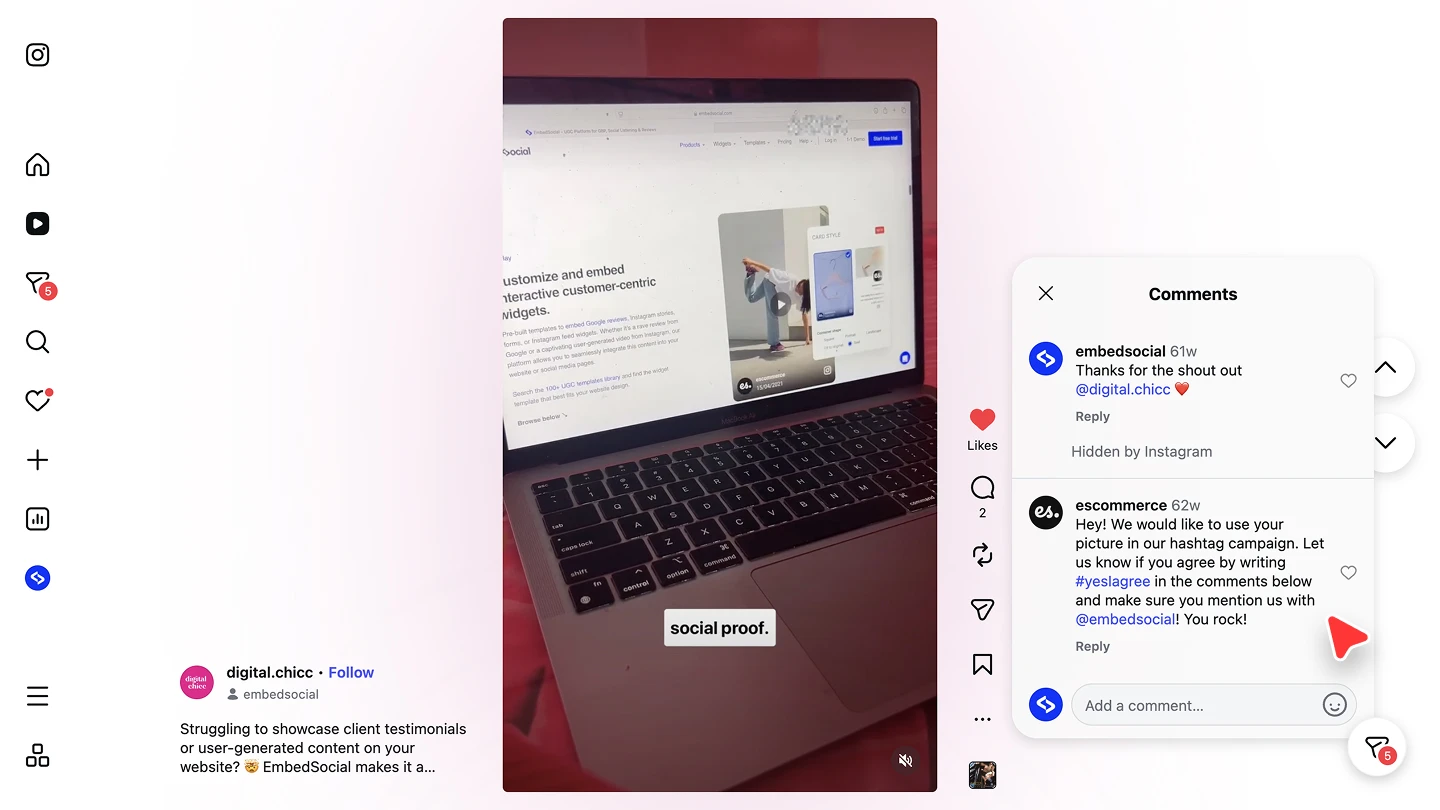 An Instagram comment requesting permission to use a creator's post