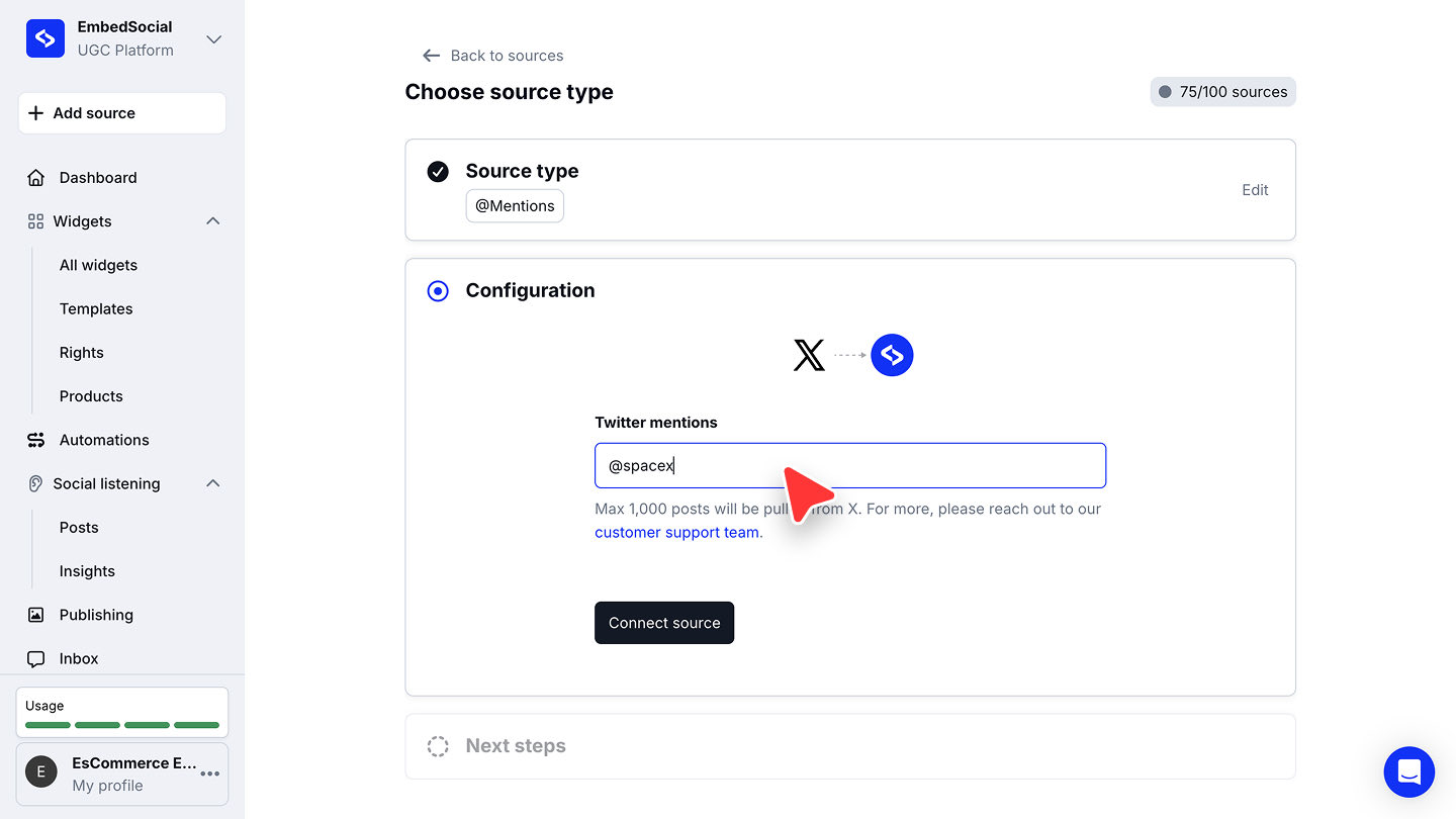 XのメンションソースのConfigurationステップ