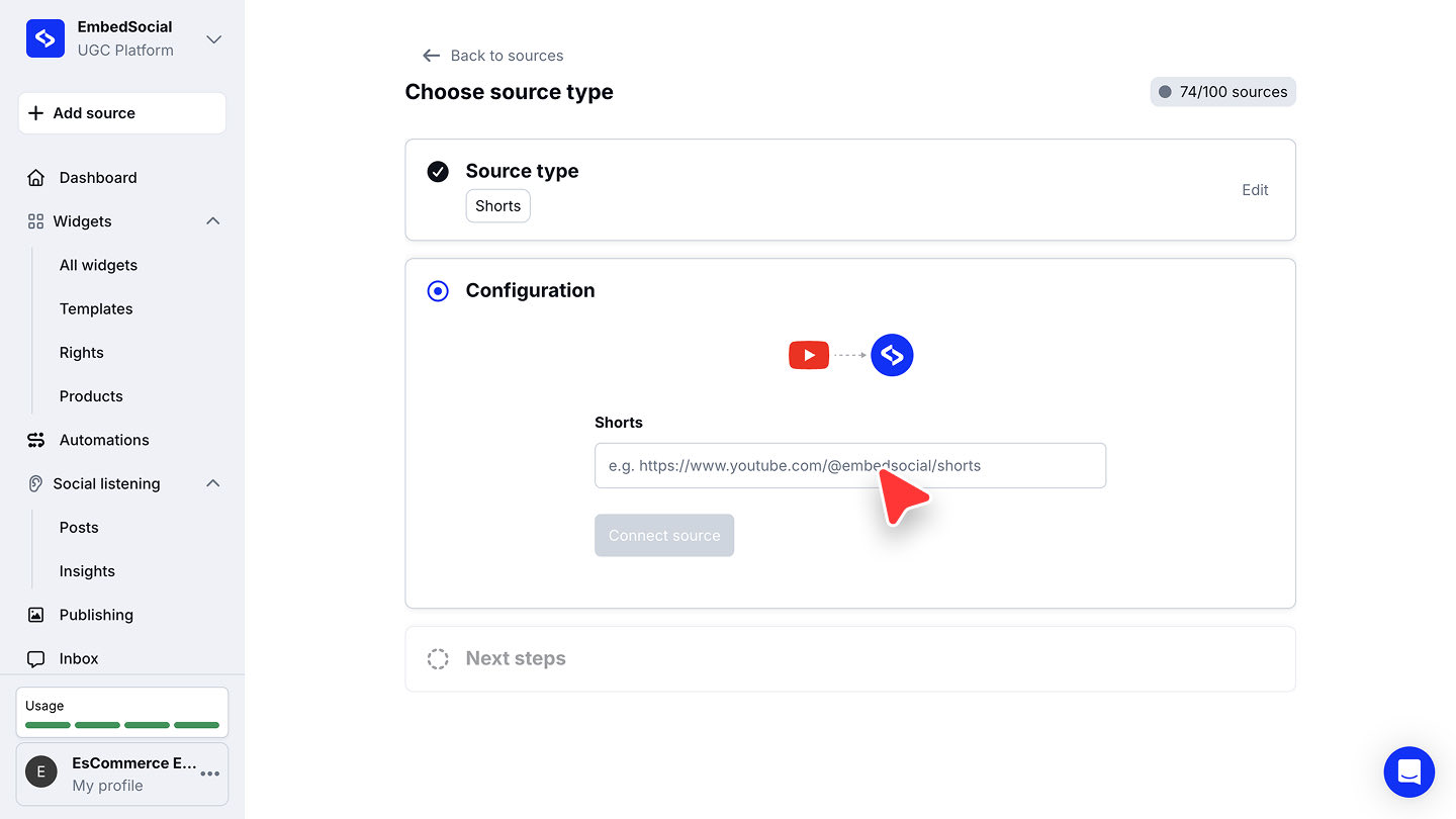YouTube ShortsのソースのConfigurationステップ