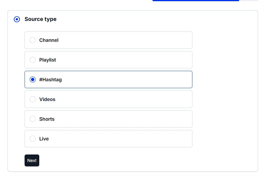 EmbedSocial YouTube source types: Channel, Playlist, #Hashtag, Videos, Shorts and Live