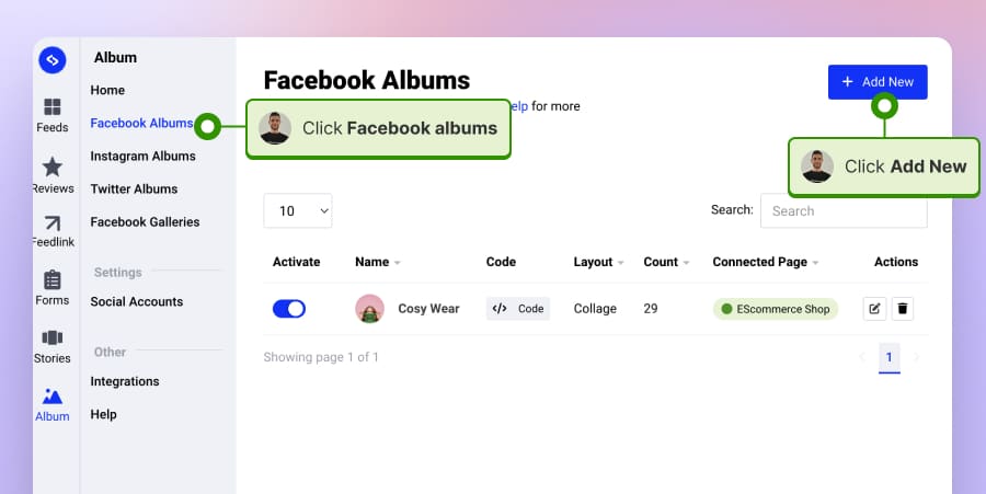 Step 1 to embed Facebook album on website