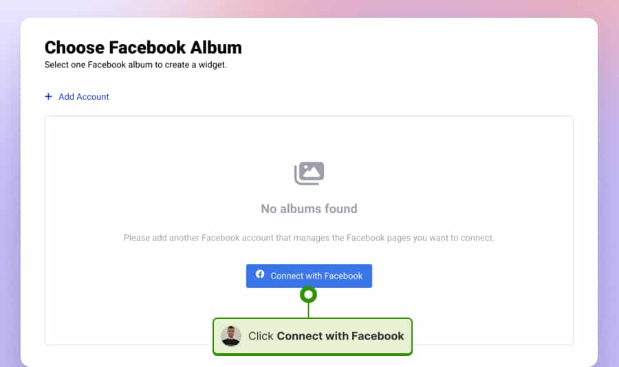 Step 2 to embed Facebook album on website
