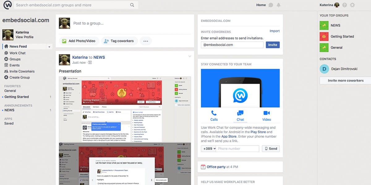 News Feed in Facebook Workplace