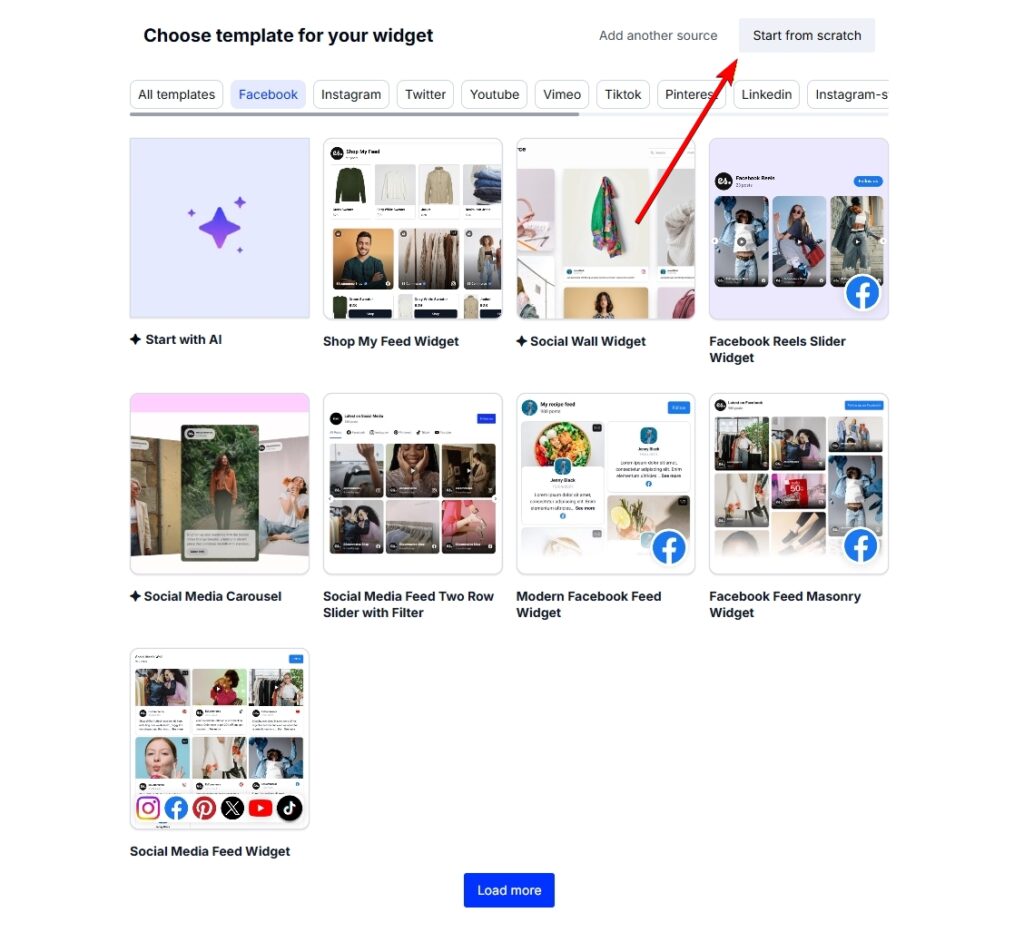 choosing a facebook widget template in embedsocial