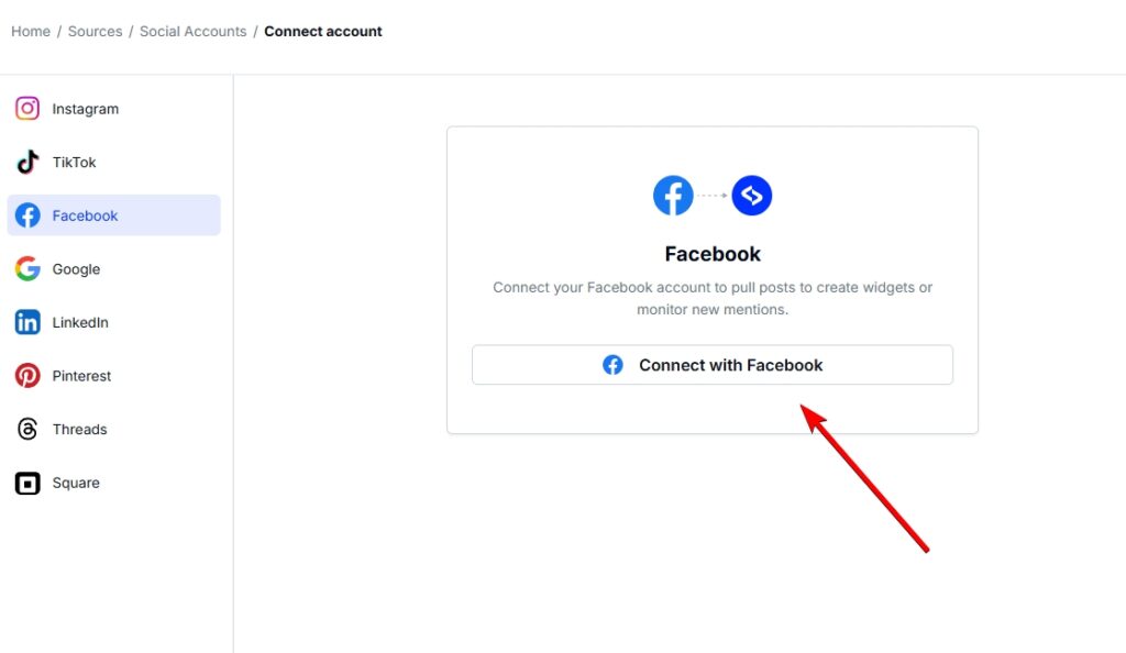 connecting facebook account in embedsocial