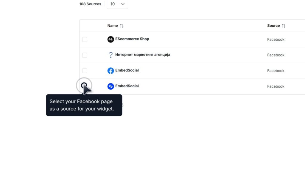 selecting specific social media source in embedsocial editor