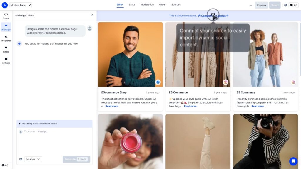 connecting a social media source in embedsocial editor