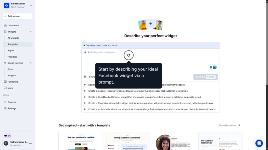 describing ai widget in embedsocial ai editolr
