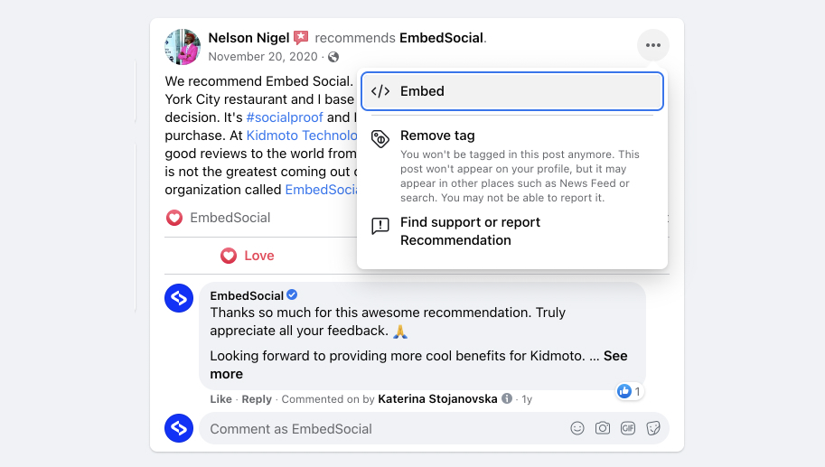 embed Facebook recommendations step 1