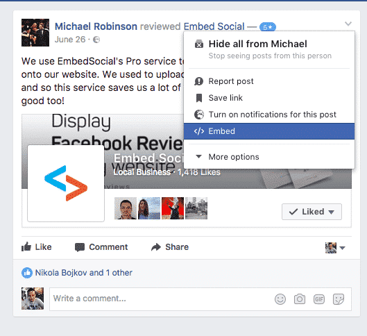 embed facebook reviews on website