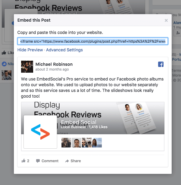facebook reviews embed