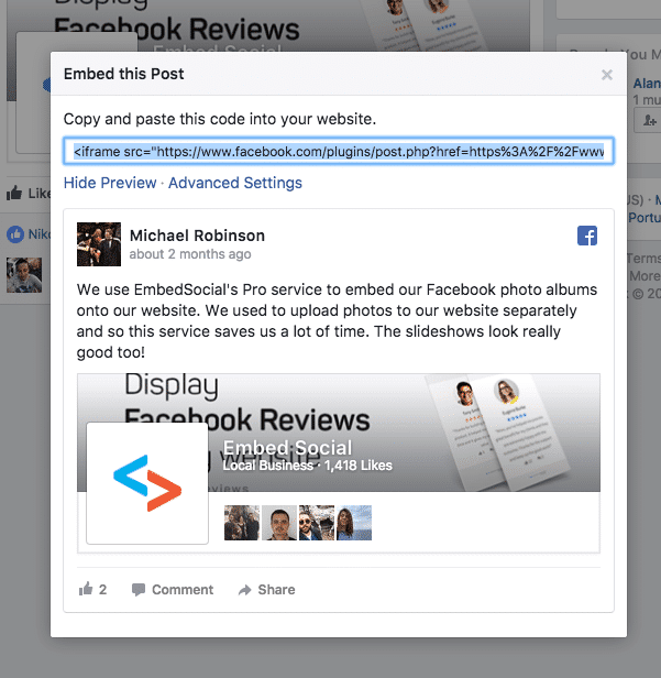 embed facebook reviews on website