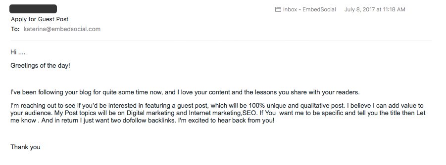 Guest blog pitch email