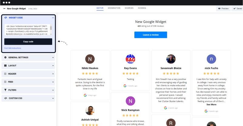 copy google reviews widget code