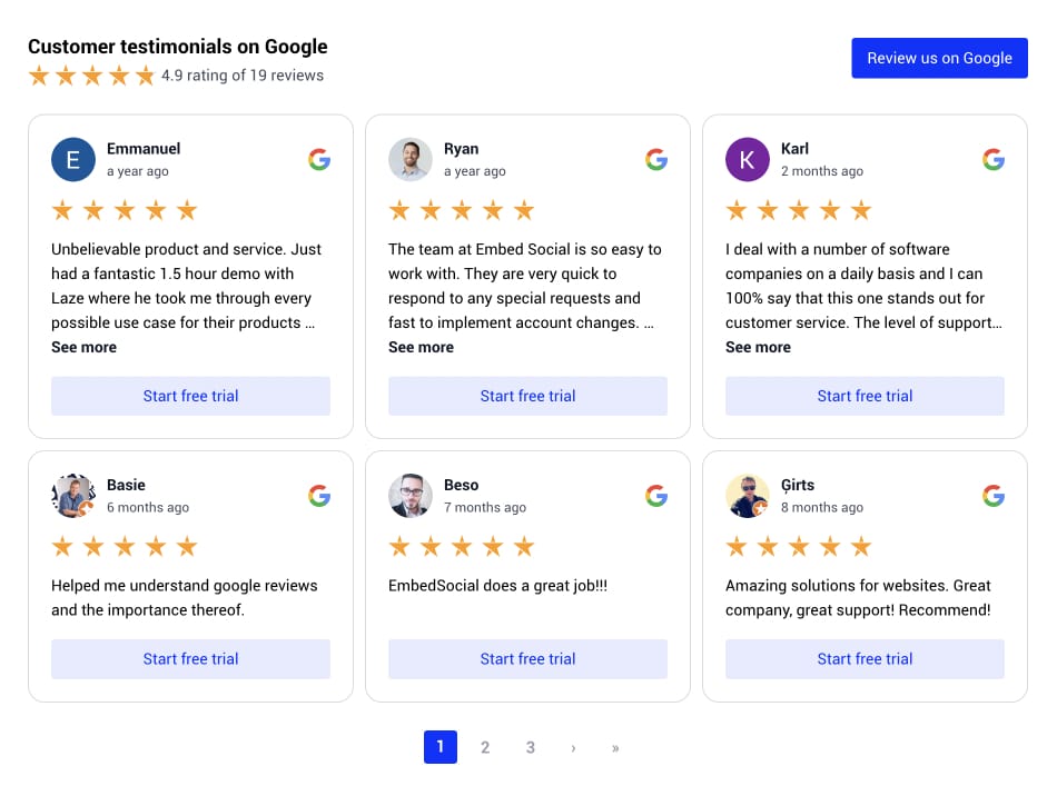 example on how to embed Google reviews widget