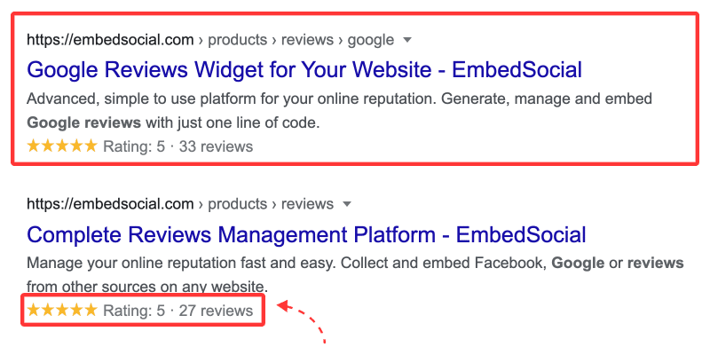 reviews seo stars snippet google search